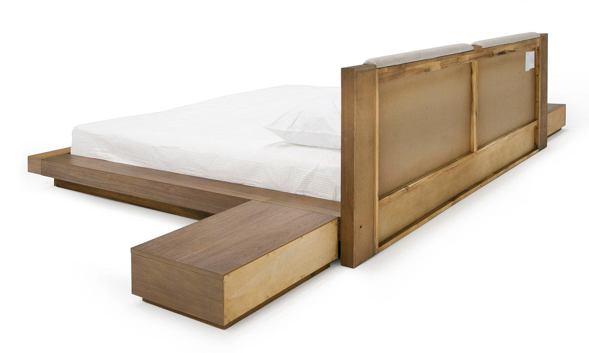 Fantasia - Contemporary Walnut & Grey Bed with Two Nightstands