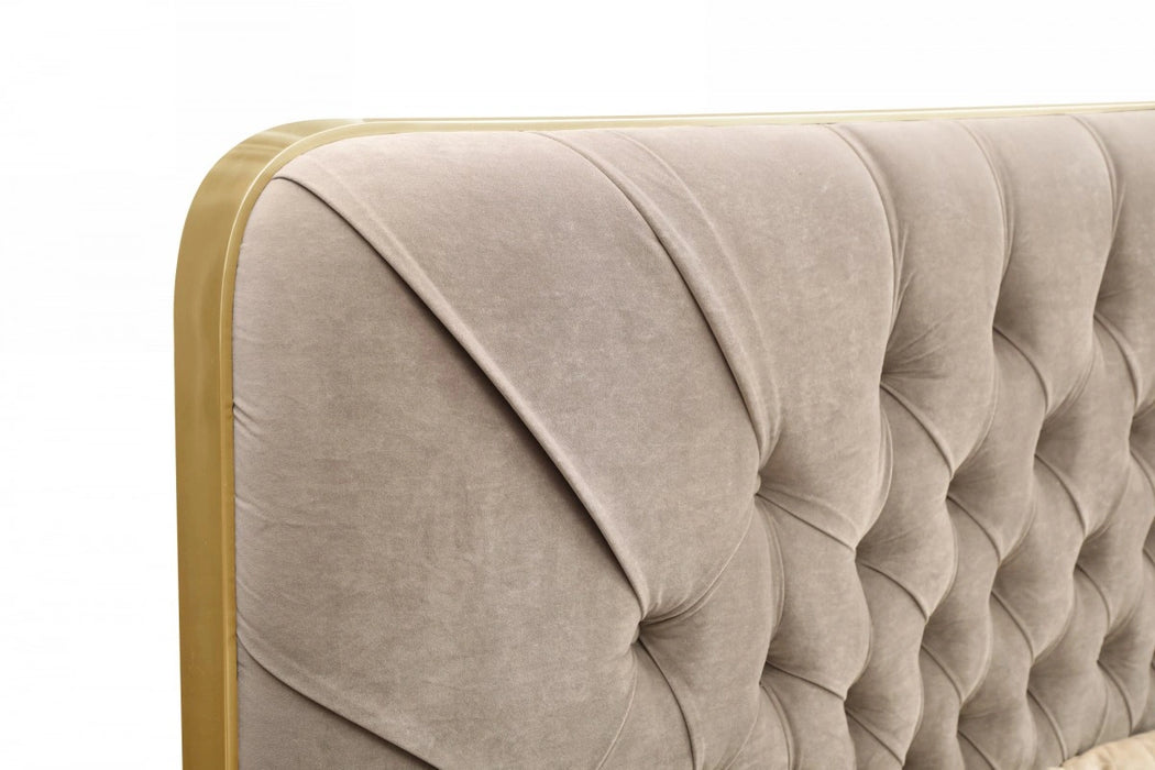 Moontide - Glam Beige Velvet and Brushed Brass Bedroom Set