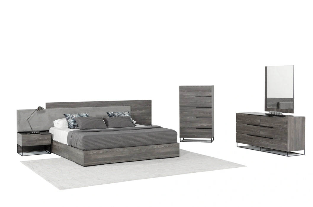Enzo Italian Modern Grey Oak & Fabric Bedroom Set