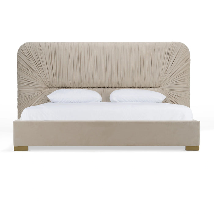 Florence - Modern Beige Velvet + Gold Bed