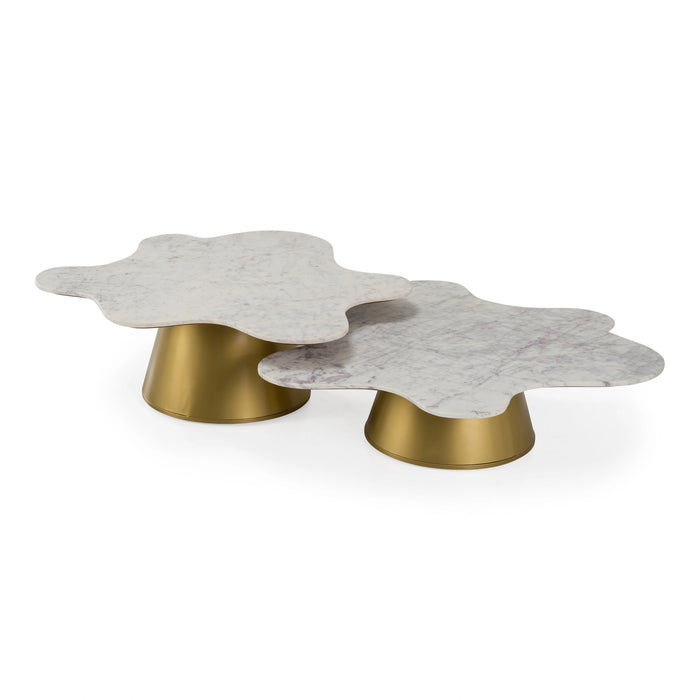 Gabbro - Glam White Marble + Gold Nesting Coffee Table Set