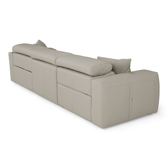Dalton - Modern Italian Light Grey Leather 4-Seat Sofa + 2 Recliners