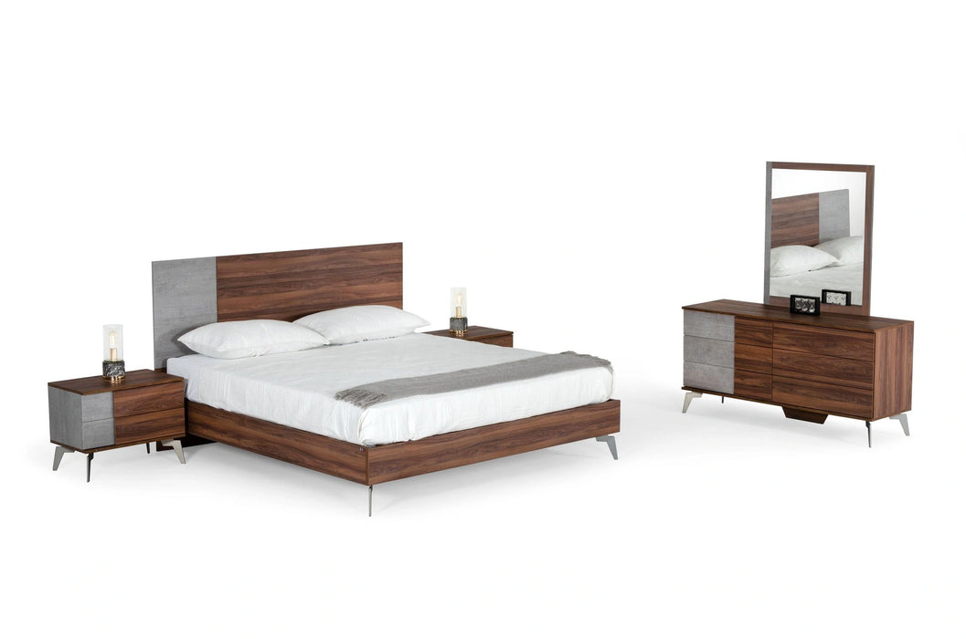 Palermo - Italian Modern Faux Concrete & Walnut Bedroom Set
