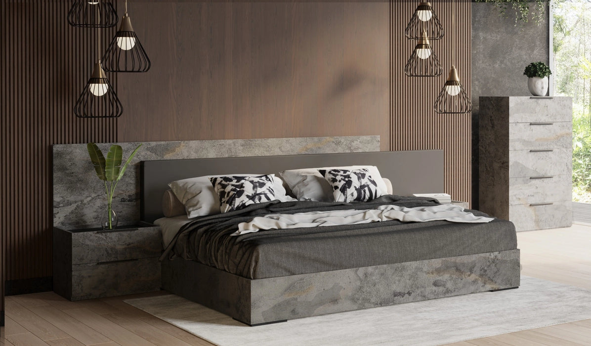 Ferrara - Modern Volcano Oxide Grey Bed with Nightstands