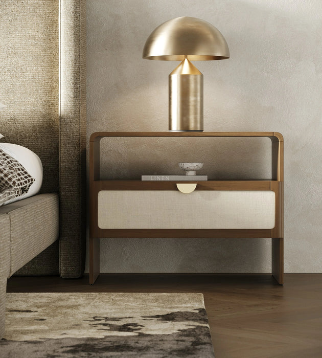 Harris + Emilio - Modern Off-White Fabric + Burlap + Walnut 4-Piece Bedroom Set