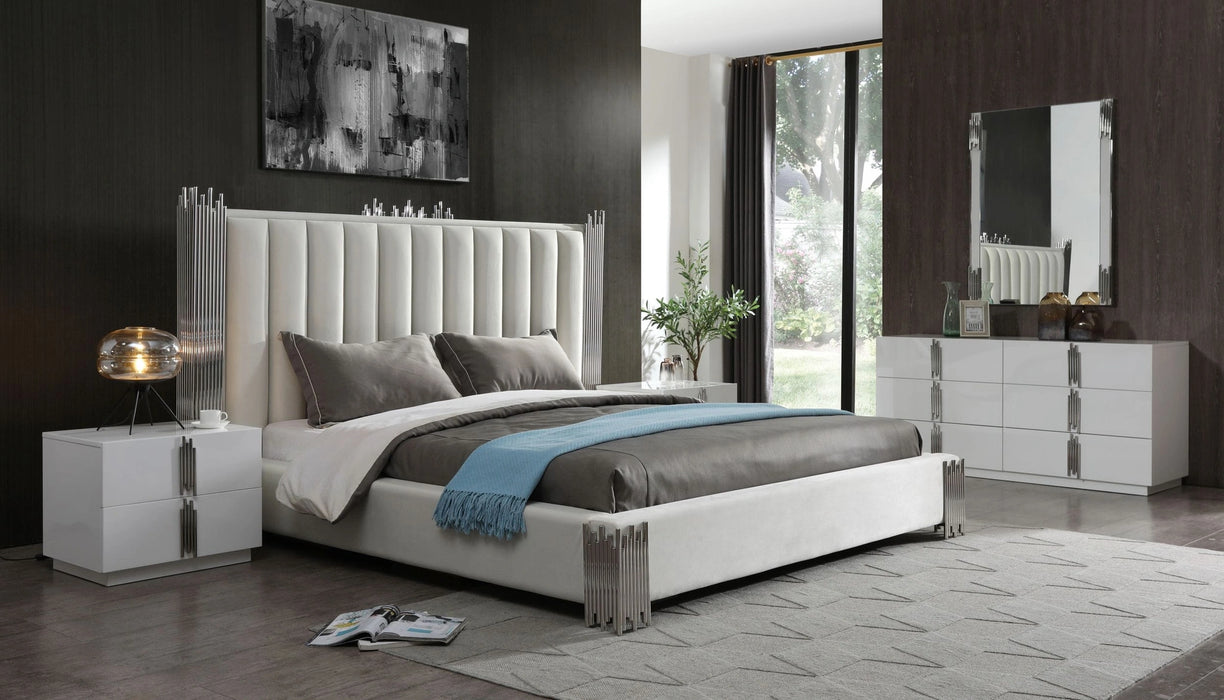 Token - Modern White + Stainless Steel Bed
