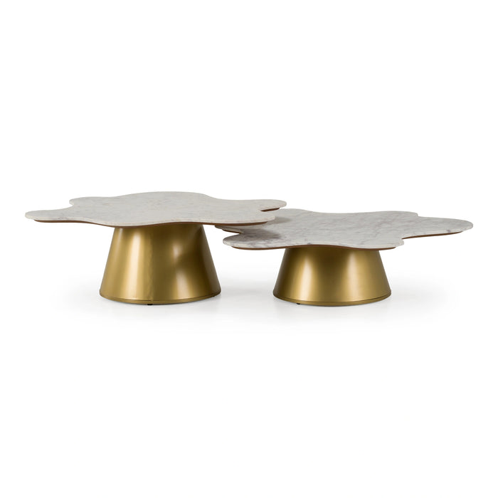 Gabbro - Glam White Marble + Gold Nesting Coffee Table Set