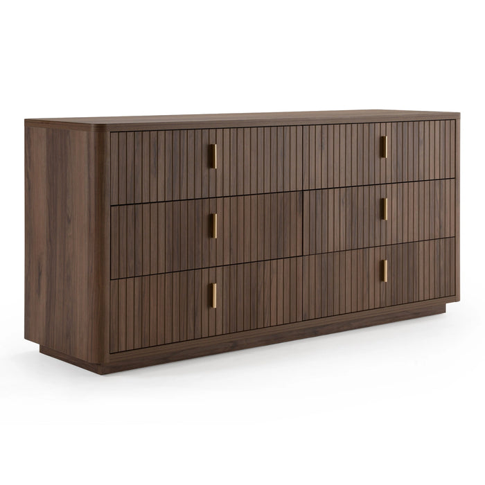 Emilio + Roma - Modern Beige Fabric + Walnut 4-Piece Bedroom Set