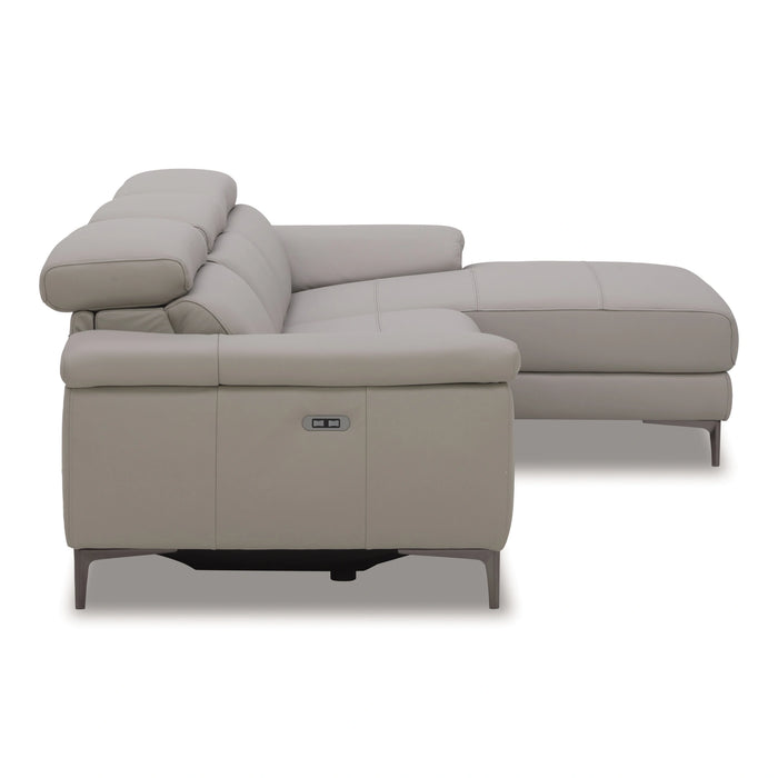 Meidas - Modern Light Grey Leather Sectional Sofa + 2 Recliners - Right Facing Chaise
