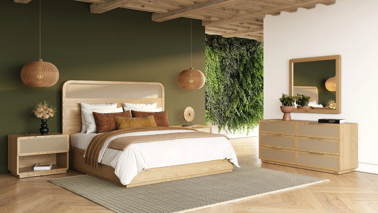 Gavin - Modern Natural Ash + Rattan Bed