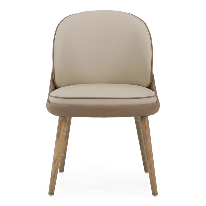 Pangea - Mid-Century Modern Cream & Taupe Vegan Leather + Buckwheat Ash Dining Chair (Set of 2)