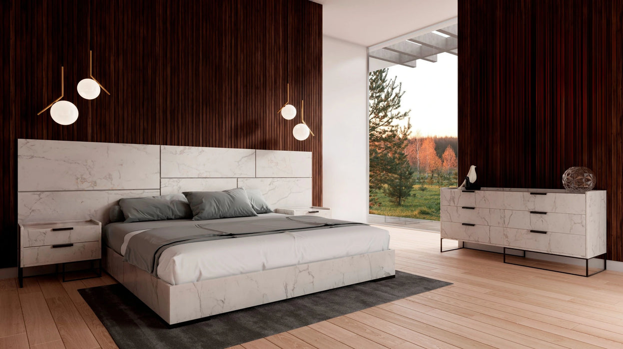 Marbella - Italian Modern White Faux Marble 4-Piece Bedroom Set
