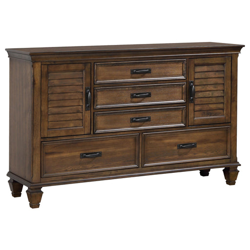 Franco 5-drawer Dresser with 2 Louvered Doors Burnished Oak image