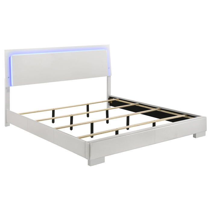 Felicity Eastern King Panel Bed with LED Lighting Glossy White image