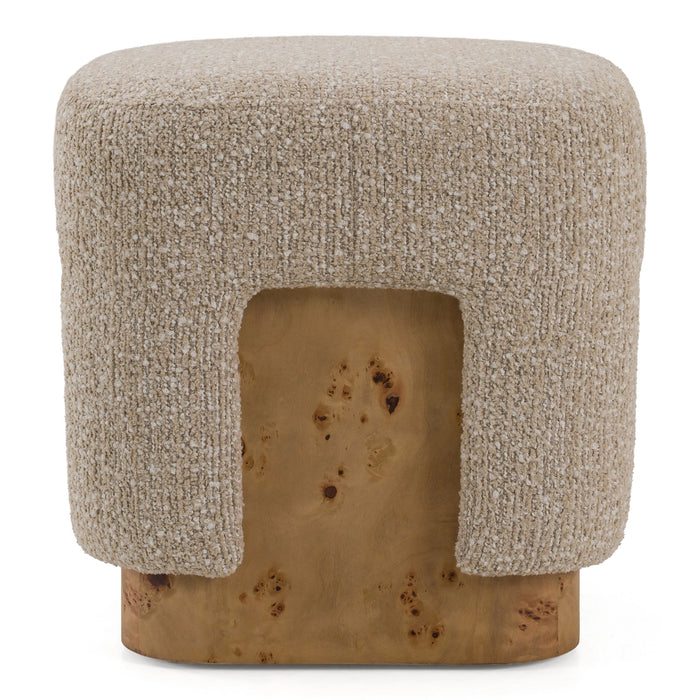 Mayfair - Contemporary Beige Fabric + Burl Square Ottoman