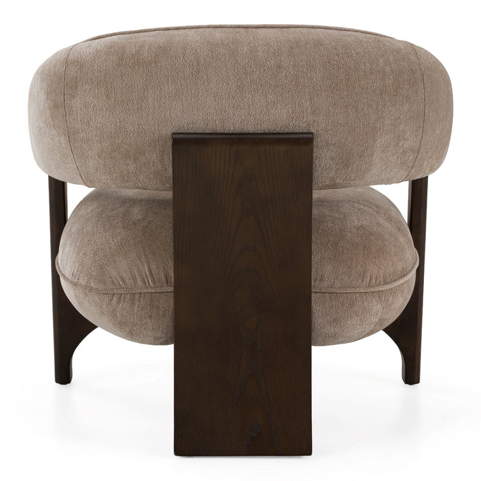 Kirby - Modern Tan Fabric + Brown Oak Accent Chair