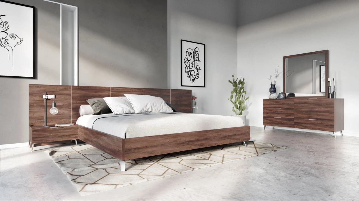 Brooklyn - Italian Modern Walnut Bed + Nightstands Set