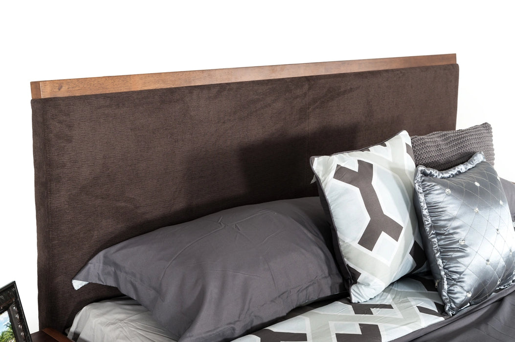 Marshall Mid-Century Modern Brown Fabric & Walnut Bed