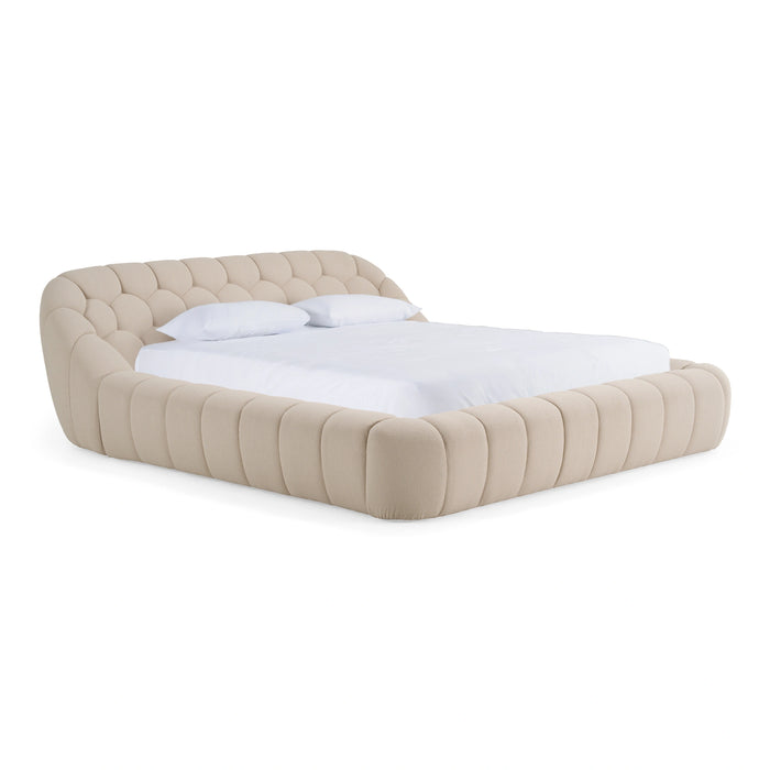 Yolonda + Soria - Modern Beige Fabric + Walnut 4-Piece Bedroom Set