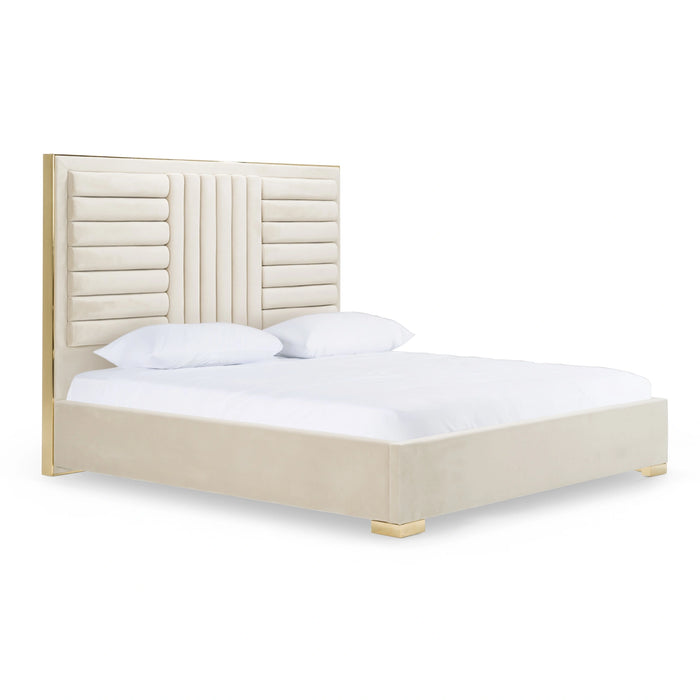Daystar - Modern Beige Velvet & Gold Bed