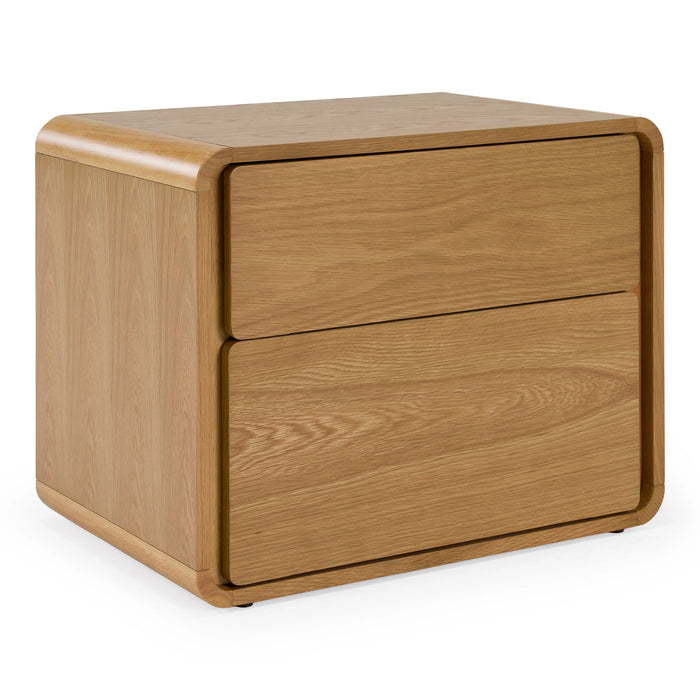 Yolonda + Dustin - Modern Off-White Fabric + Natural Oak 4-Piece Bedroom Set