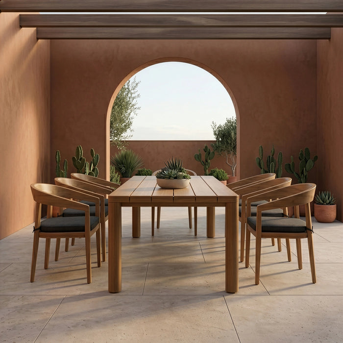 Evora + Sintra - Outdoor Eucalyptus + Grey Olefin 9-Piece Dining Set