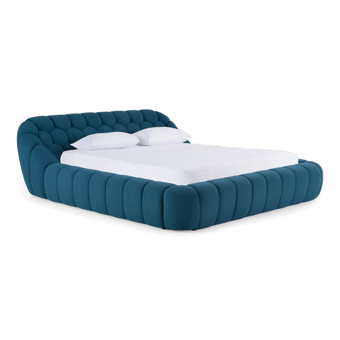 Yolonda + Soria - Modern Dark Teal Fabric + Grey Wash 4-Piece Bedroom Set