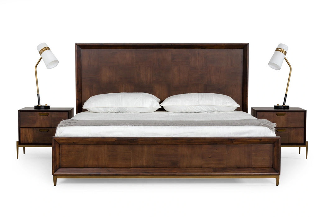 Shane - Modern Acacia & Brass Bed