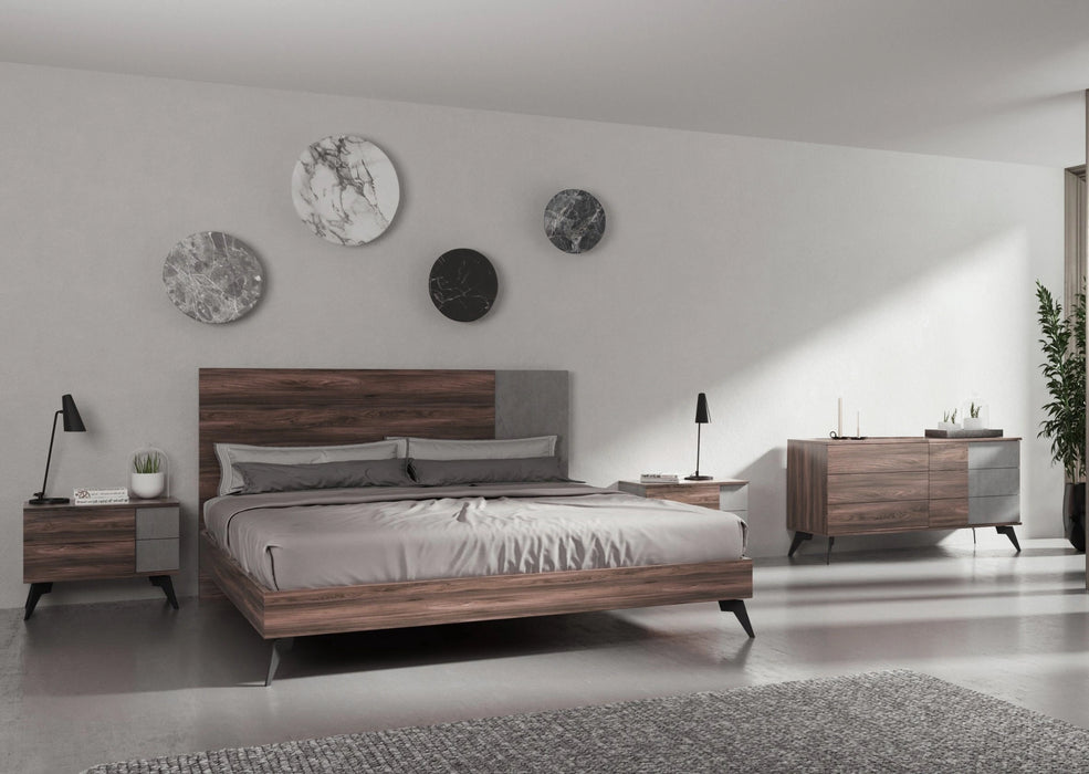 Palermo - Italian Modern Faux Concrete & Walnut 4-Piece Bedroom Set