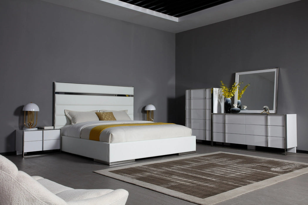 Cartier - Modern White Vegan Leather + Stainless Steel Bed