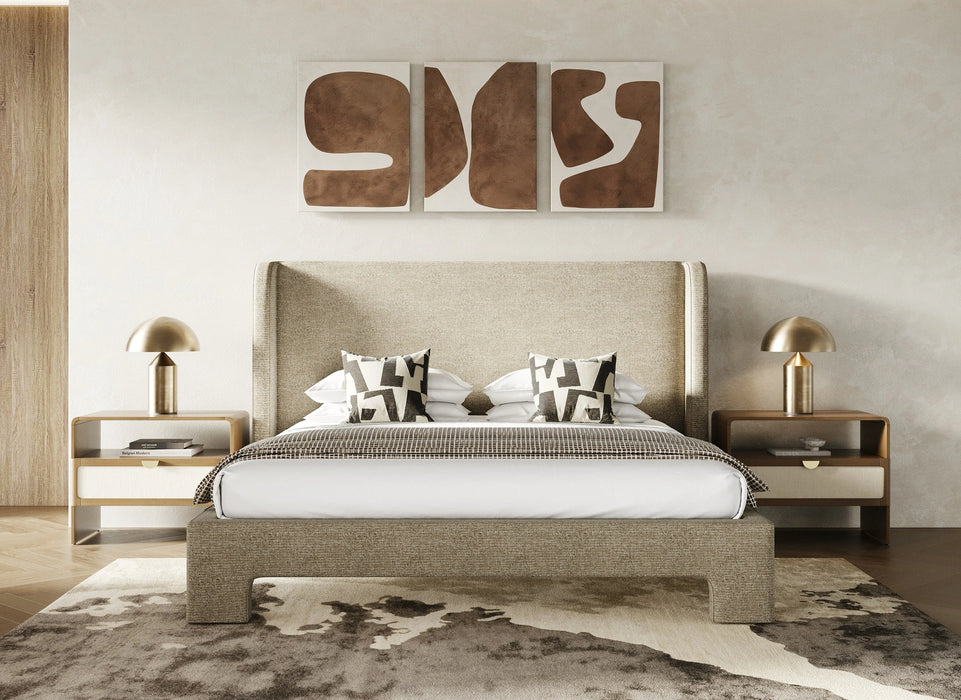 Emilio - Modern Beige Fabric Bed