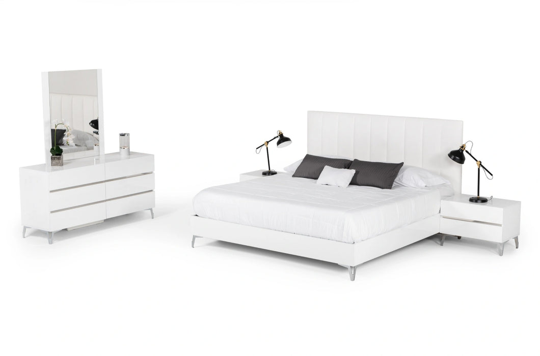 Angela - Italian Modern White Eco Leather 4-Piece Bedroom Set