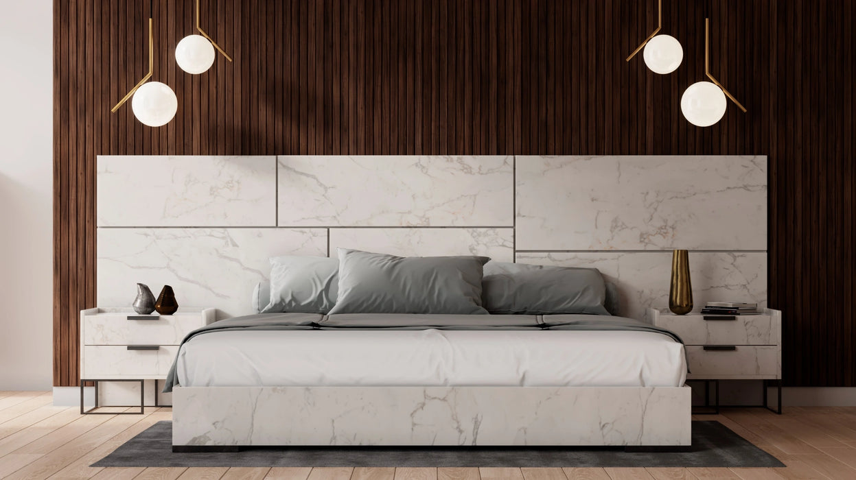 Marbella - Italian Modern White Faux Marble 4-Piece Bedroom Set