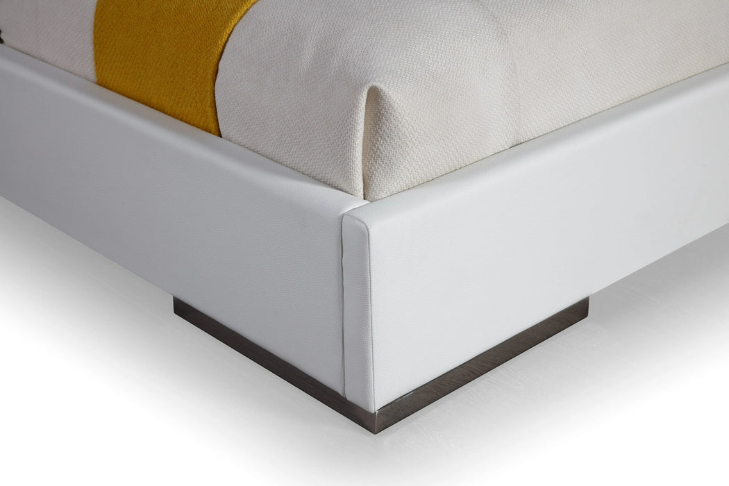 Cartier - Modern White Vegan Leather + Stainless Steel Bedroom Set