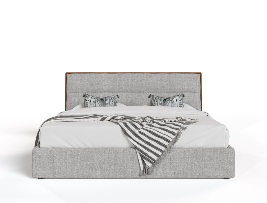 Dustin - Modern Grey Fabric & Walnut Trimmed Bed