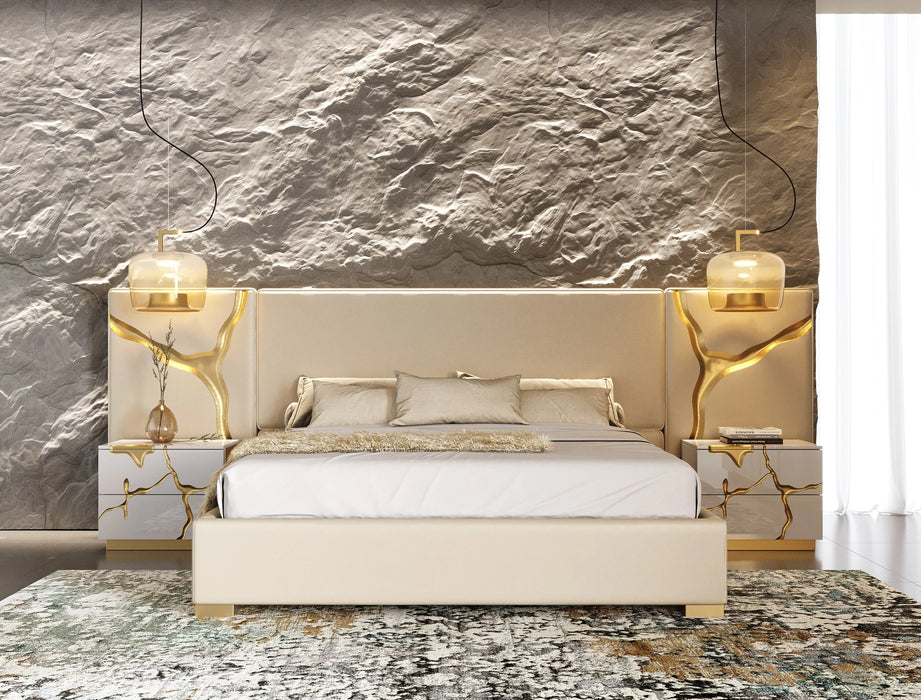 Aspen - Modern Beige + White + Gold 4-Piece Bedroom Set