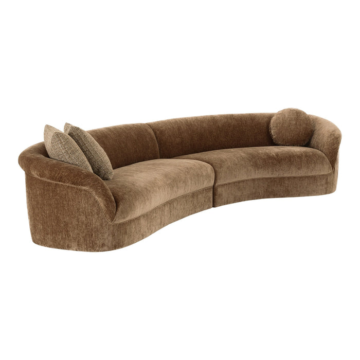 Sheth - Modern Brown Fabric Curved Sectional Sofa