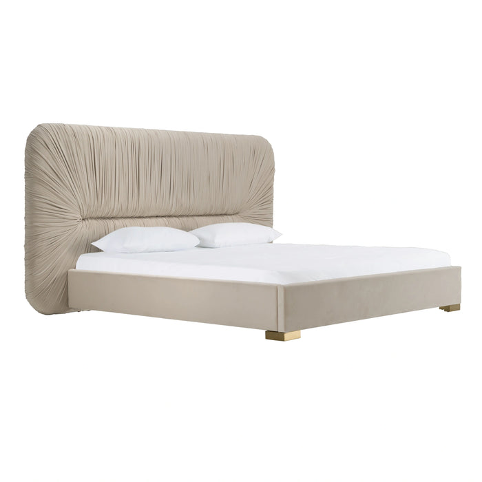 Florence - Modern Beige Velvet + Gold Bed