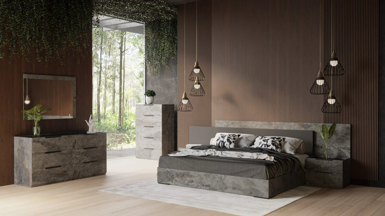 Ferrara - Modern Volcano Oxide Grey Bed with Nightstands