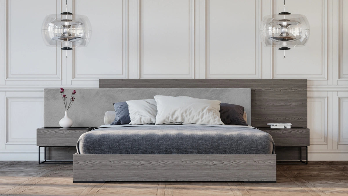 Enzo Italian Modern Grey Oak & Fabric 4-Piece Bedroom Set