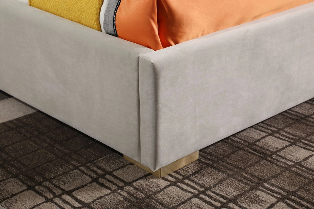 Eldora - Glam Beige Velvet and Brushed Brass Bed