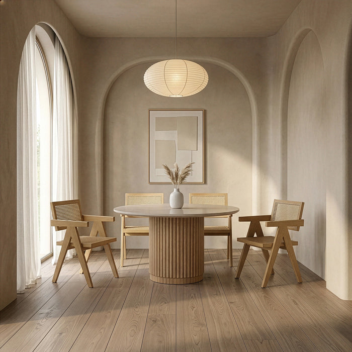 Bambi - Modern Botticino Marble + Mango Round Dining Table