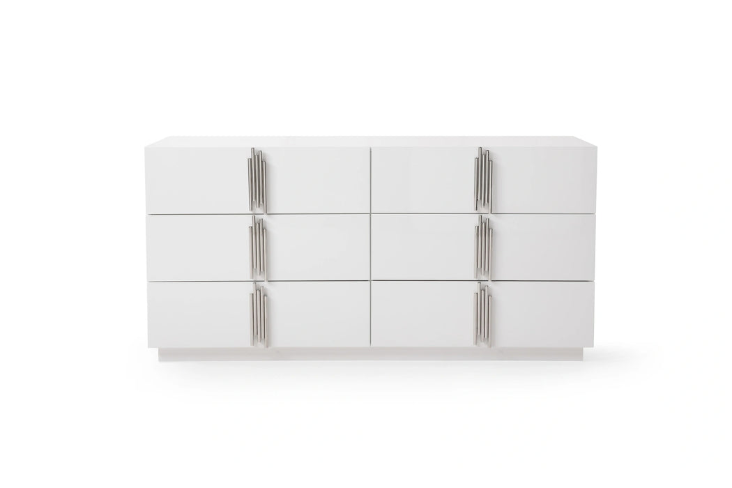 Token - Modern White + Stainless Steel 4-Piece Bedroom Set