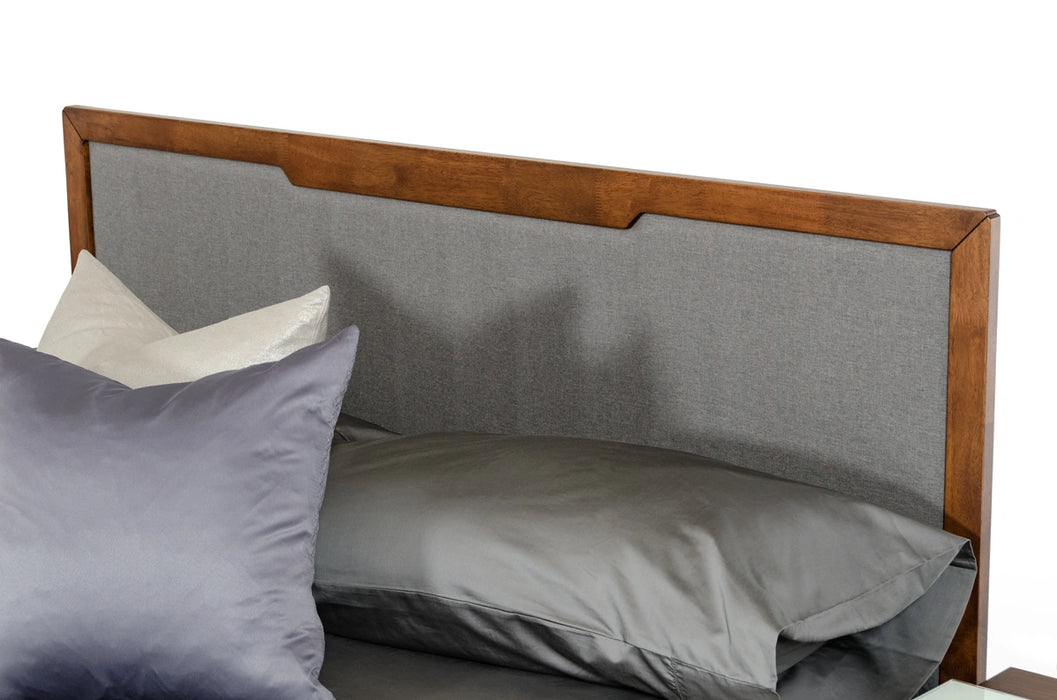 Soria Mid-Century Grey & Walnut Bed