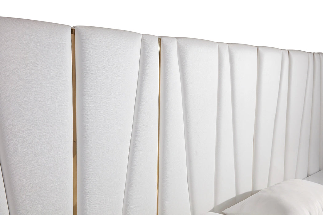 Nixa Modern White Bonded Leather & Gold Bed