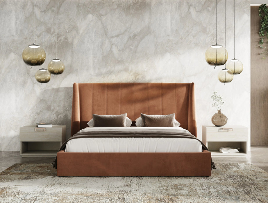 Roma - Modern Burnt Orange Microfiber Upholstered Bed