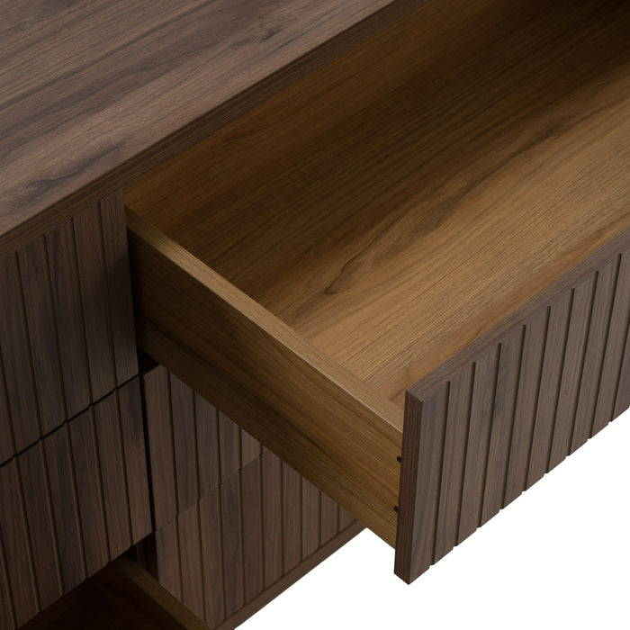 Rousey + Roma - Modern Taupe Fabric + Walnut 4-Piece Bedroom Set