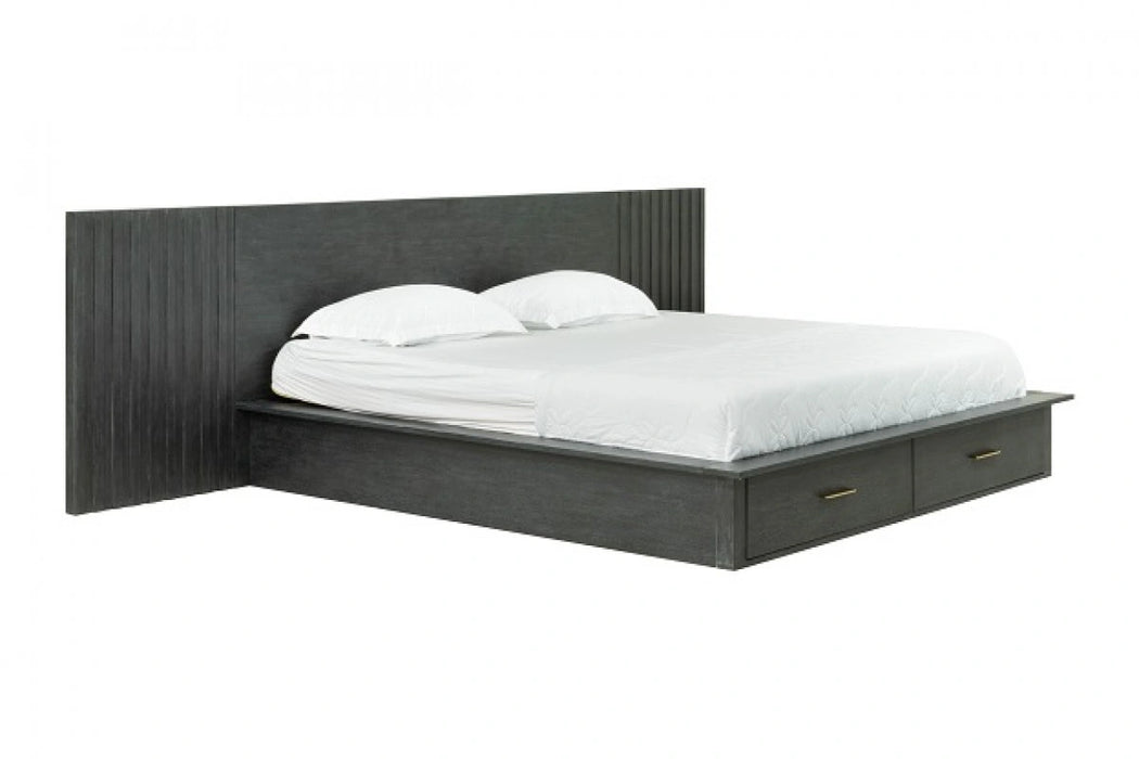 Manchester- Contemporary Platform Dark Grey Bed with Drawers