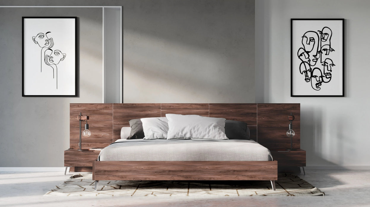 Brooklyn - Italian Modern Walnut Bed + Nightstands Set