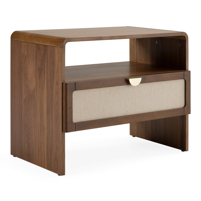 Lambert + Emilio - Modern Beige Fabric + Walnut + Burlap 4-Piece Bedroom Set